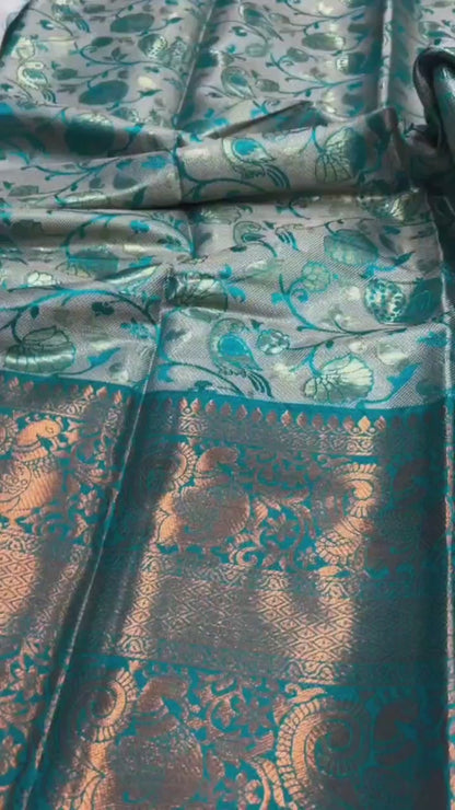 Premium Turquoise dual tone kanjiavaram style silk saree with blouse