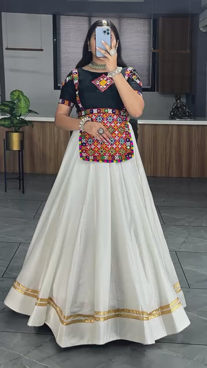 Unique Kediya Pattern Black and White Pure Cotton Chaniya Choli for Navratri