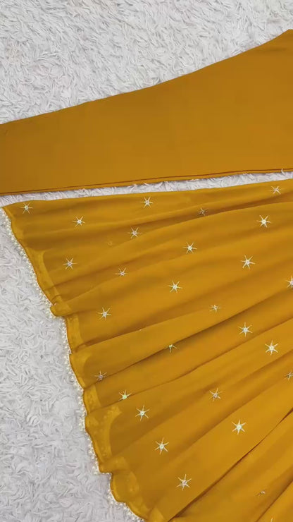 Mustard Premium Faux Georgette Anarkali Gown with Beautiful Work Fully Readymade