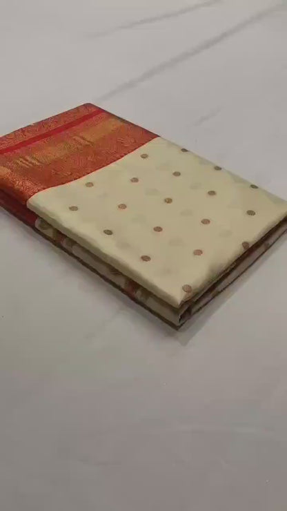 Off white Pure Paithani Silk Saree with rich weaving with Stitched Blouse